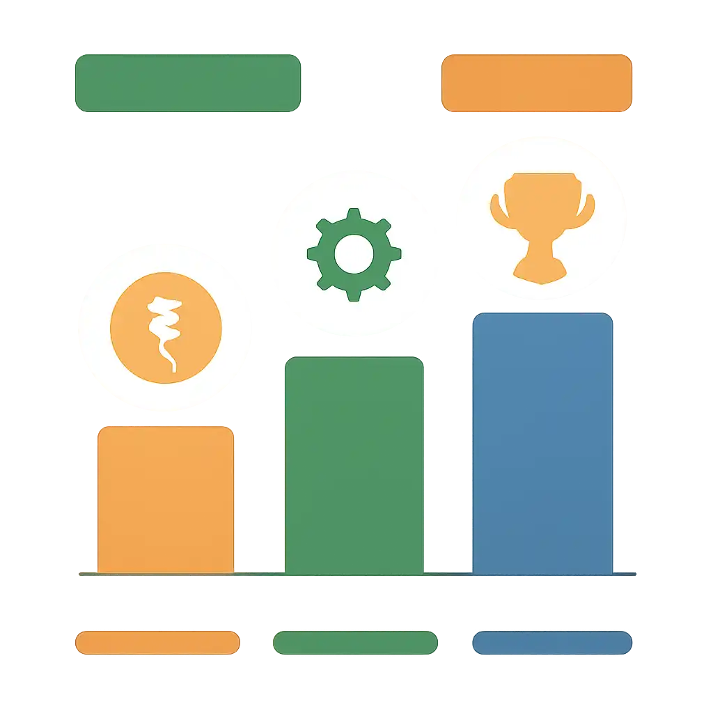 Infographic comparing options using coloured bars and icons only, no text or labels, flat design, Tiranga Game