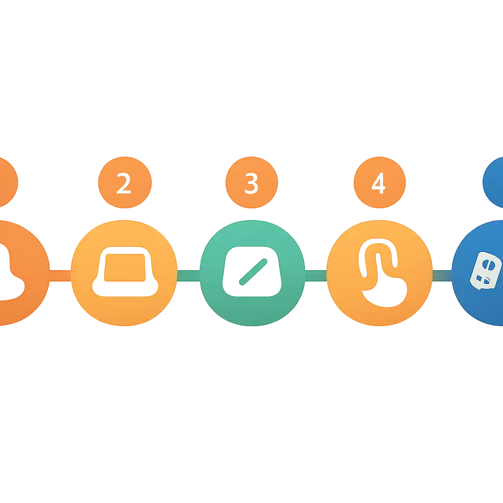 Five numbered circular icons connected by arrows in a horizontal flow, Getting Started With tiranga steps