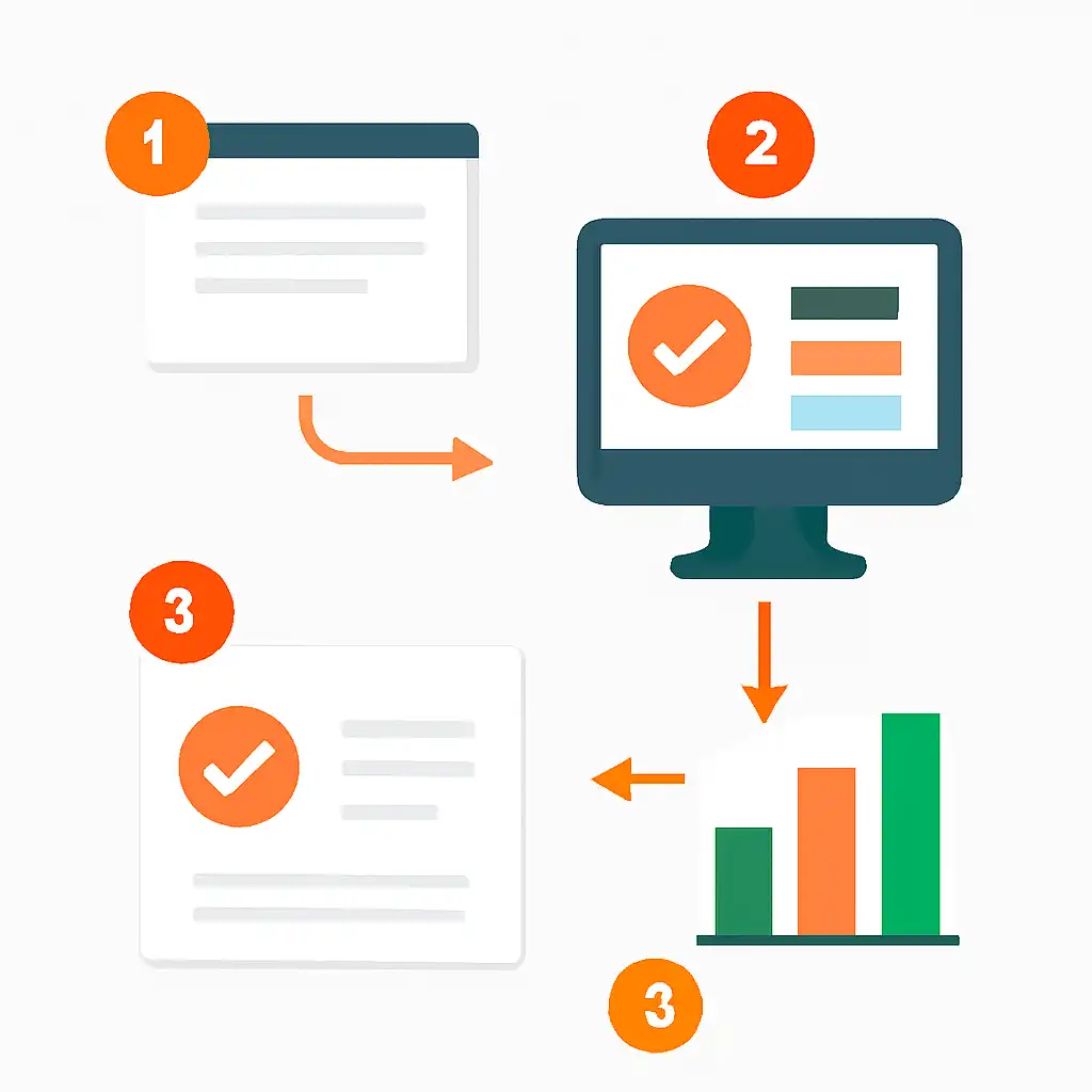 Annotated step diagram: checking results process with numbered callouts, Tiranga