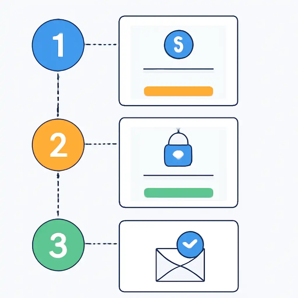 Annotated step diagram: creating an account process with numbered callouts, Tiranga